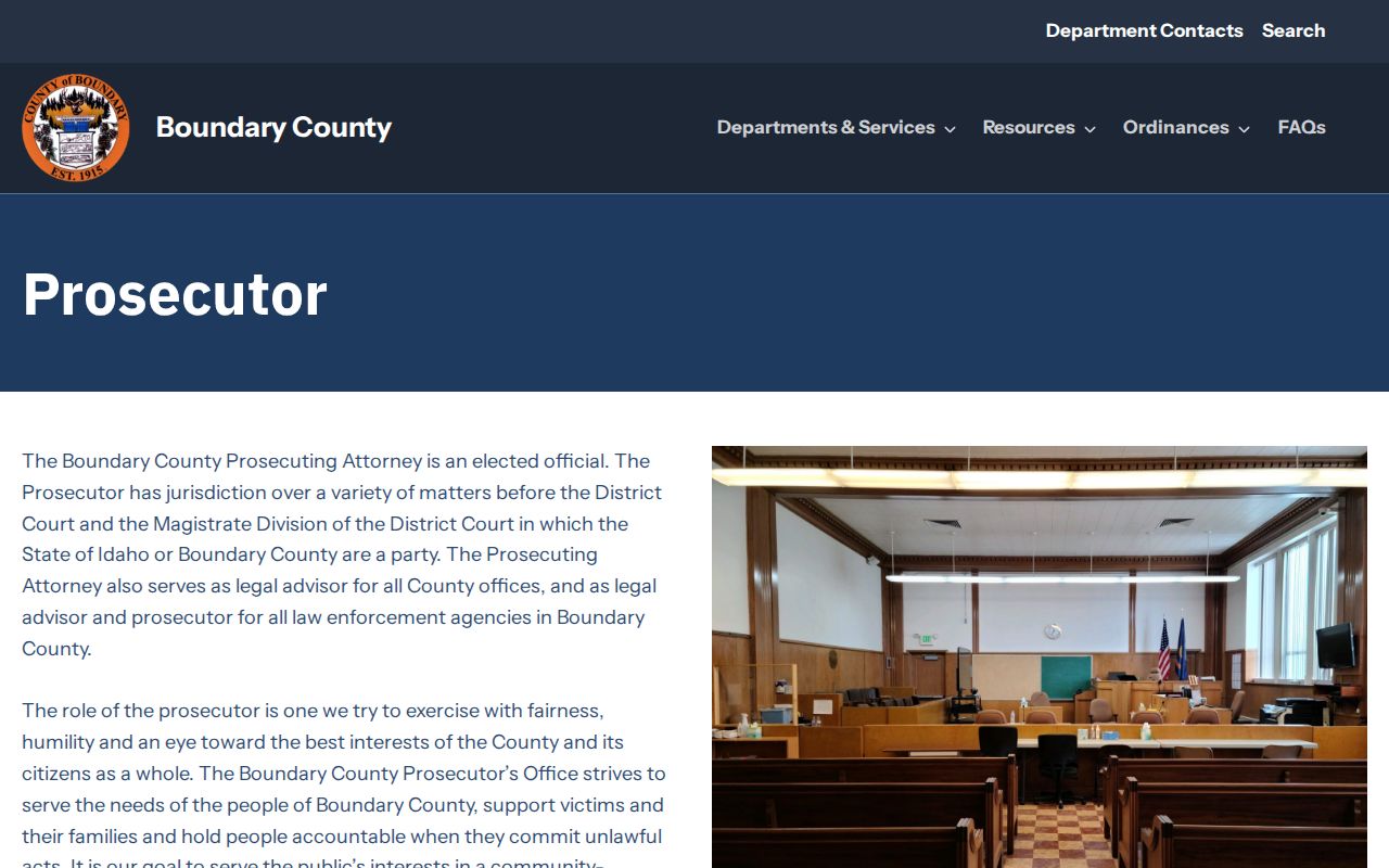 Boundary County prosecutor office for Bonners Ferry criminal records