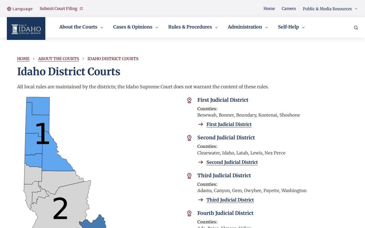 Idaho District Court structure for Boundary County criminal court cases