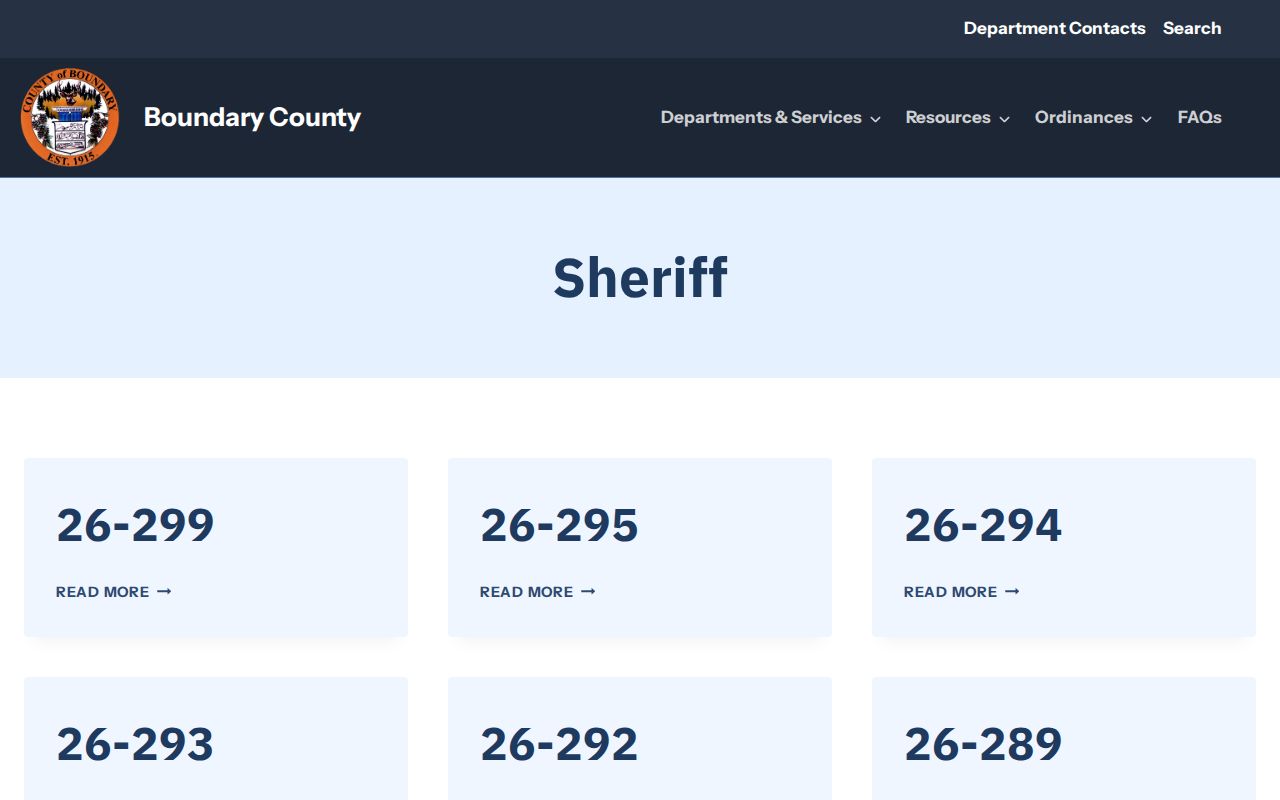 Boundary County Sheriff official records and service page