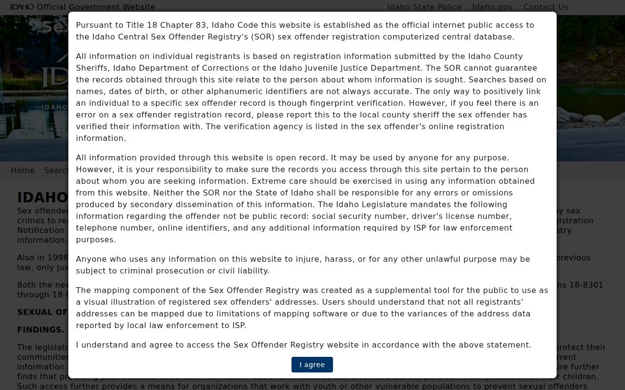 Boundary County sex offender lookup Idaho registry warning