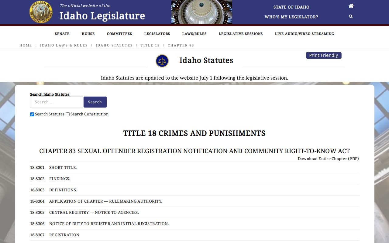 Boundary County sex offender lookup Idaho registration statutes