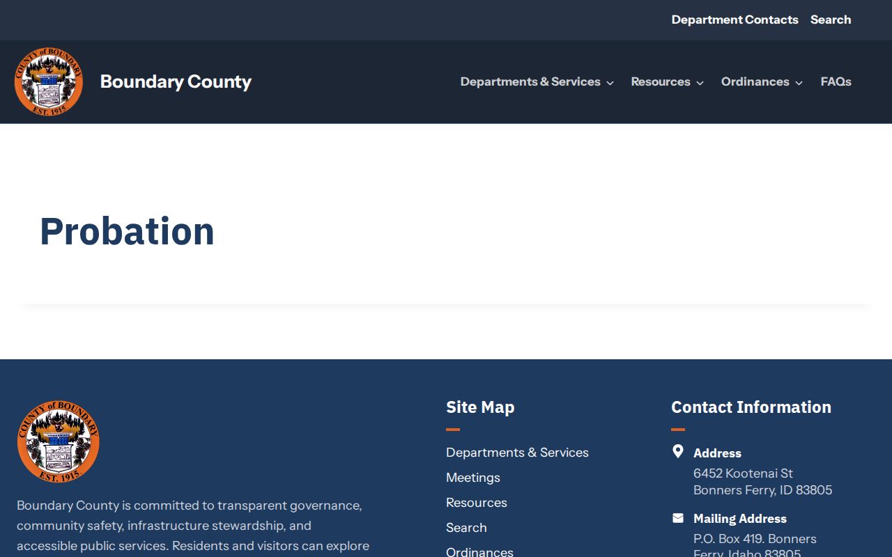 Boundary County misdemeanor probation office serving Moyie Springs criminal records